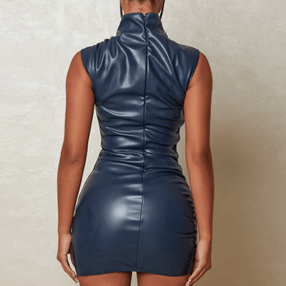 Fitted Leather Dress with Turtleneck for Women