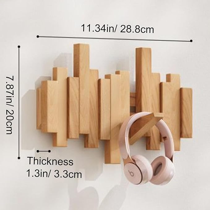 Piano Key Wall Coat Rack – Foldable Solid Wood Hooks with Magnetic Design