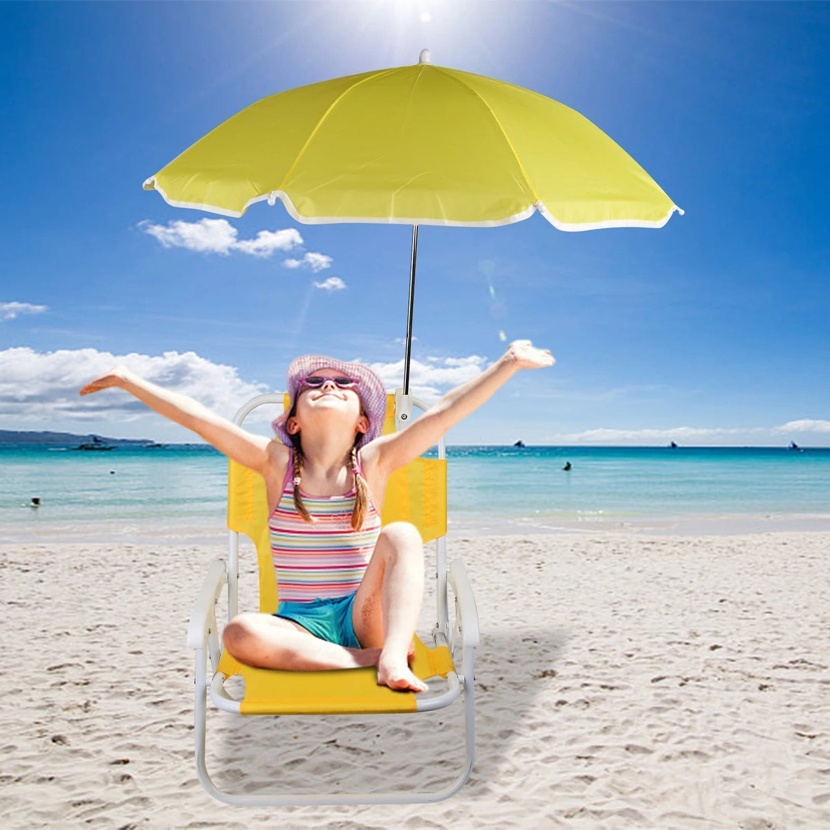 Foldable Kids Chair with UV Protection Sun Canopy for Beach & Garden