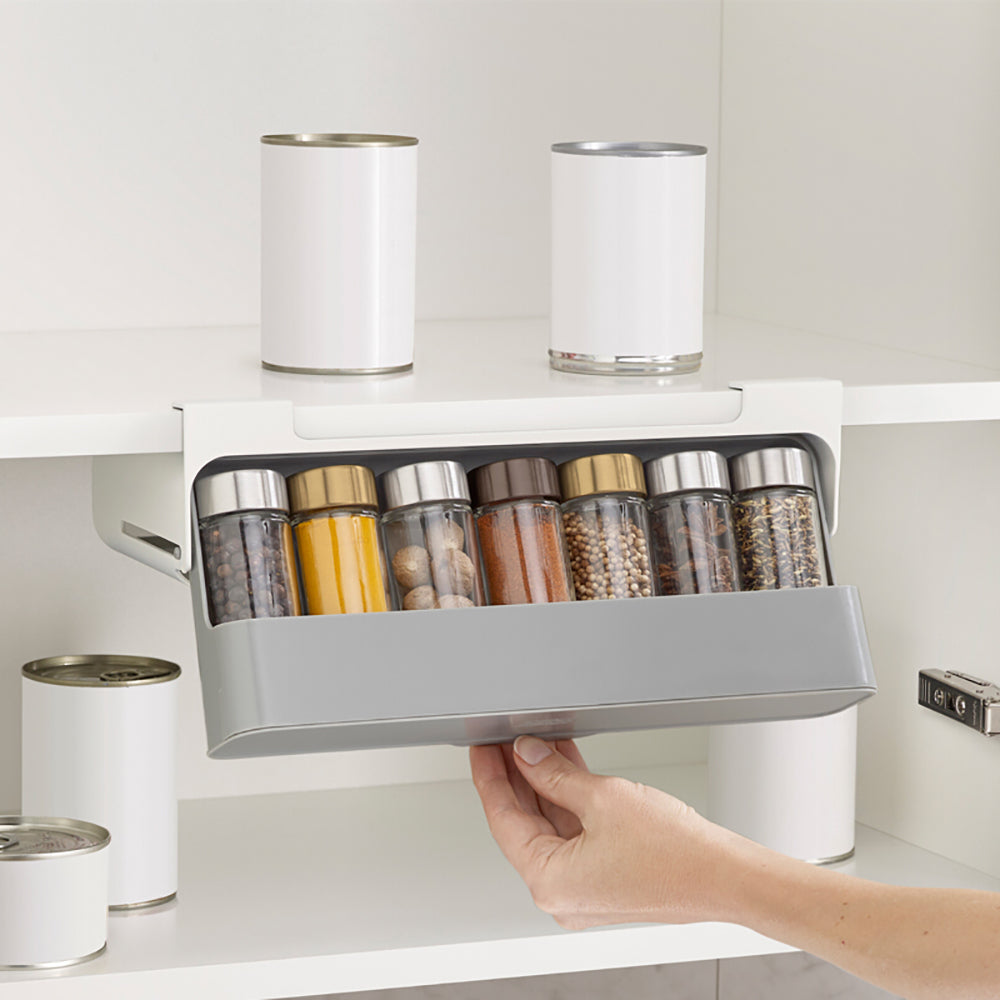Under Shelf Spice Rack Organizer – No Drill Adhesive Kitchen Storage