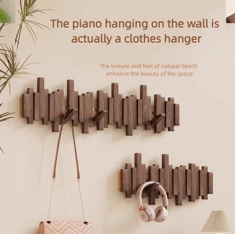 Piano Key Wall Coat Rack – Foldable Solid Wood Hooks with Magnetic Design