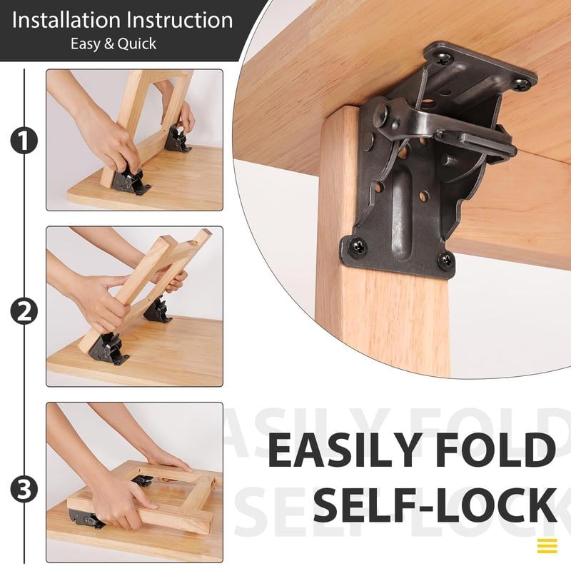 Foldable Steel Corner Brackets with Self-Locking 90° Mechanism (Set of 2)