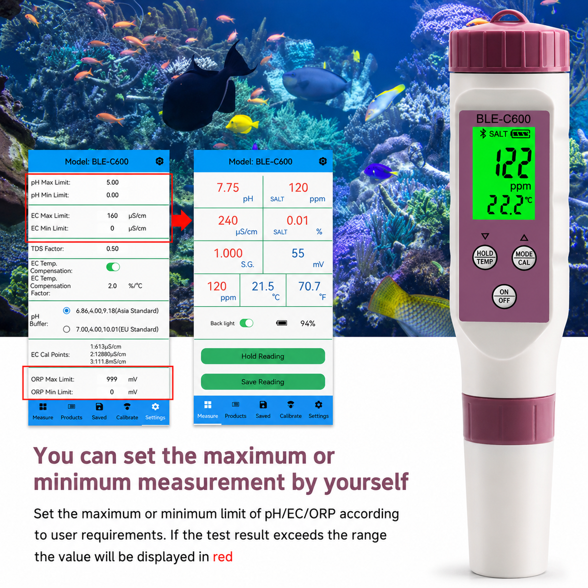 Digital Water Quality Tester 7-in-1 with Bluetooth App for Pool & Aquarium