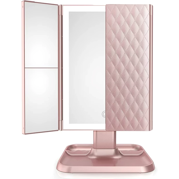 Foldable LED Makeup Mirror with 3 Panels and Adjustable Brightness