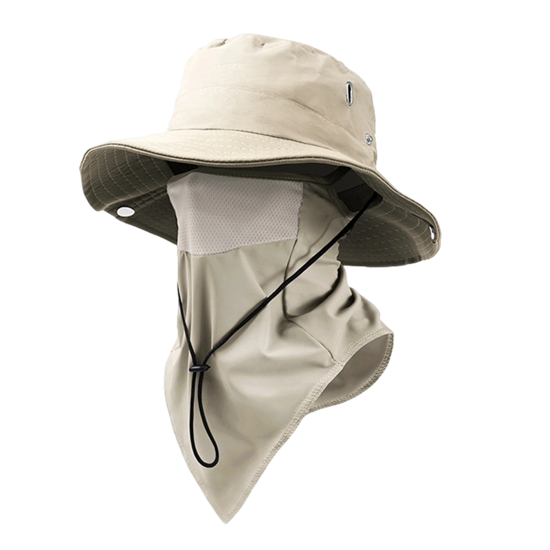 Wide Brim Sun Hat with Removable Face Shield – Breathable Ice-Silk Cooling