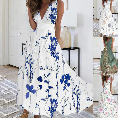 Floral V-Neck Flowing Spring Dress