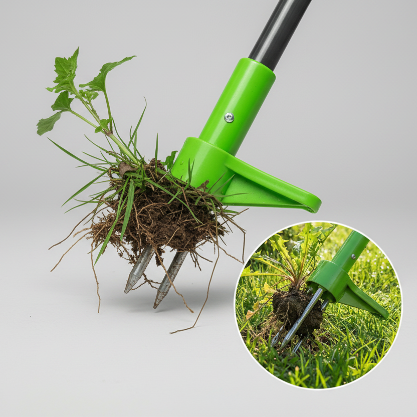 Standing Weed Root Puller Tool with 3-Prong Design for Effortless Garden Work