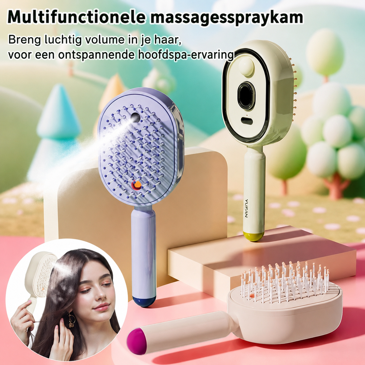 Cordless Spray Hair Brush with Mist Function for Detangling and Styling