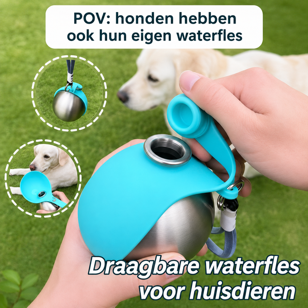 Portable Dog Water Bottle with Detachable Silicone Bowl – 285 ml Stainless Steel