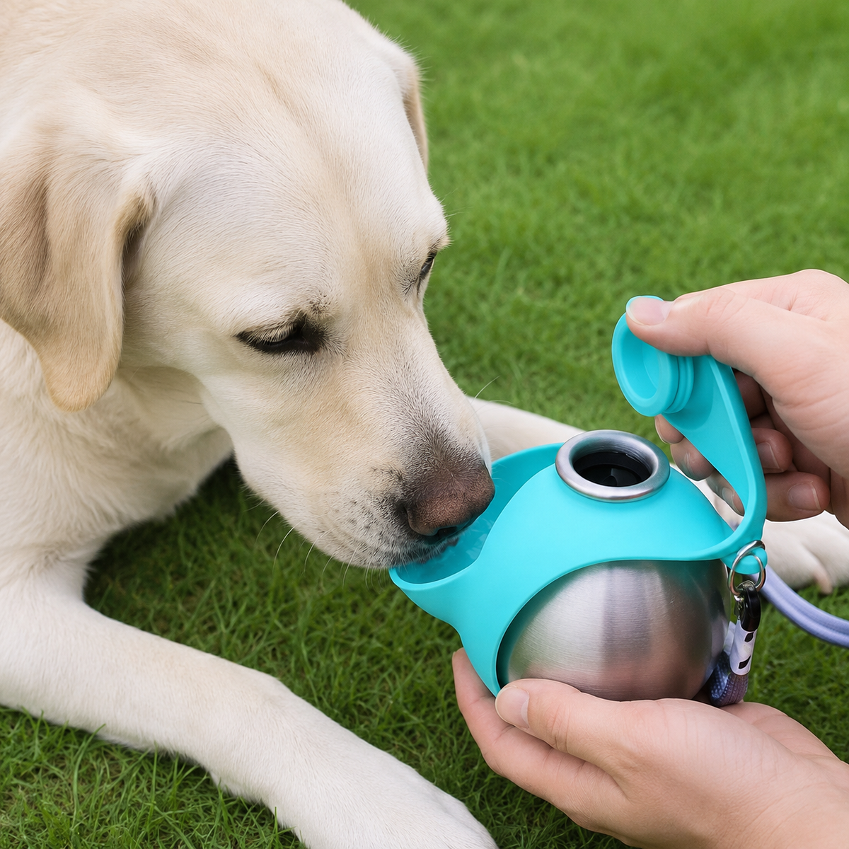 Portable Dog Water Bottle with Detachable Silicone Bowl – 285 ml Stainless Steel