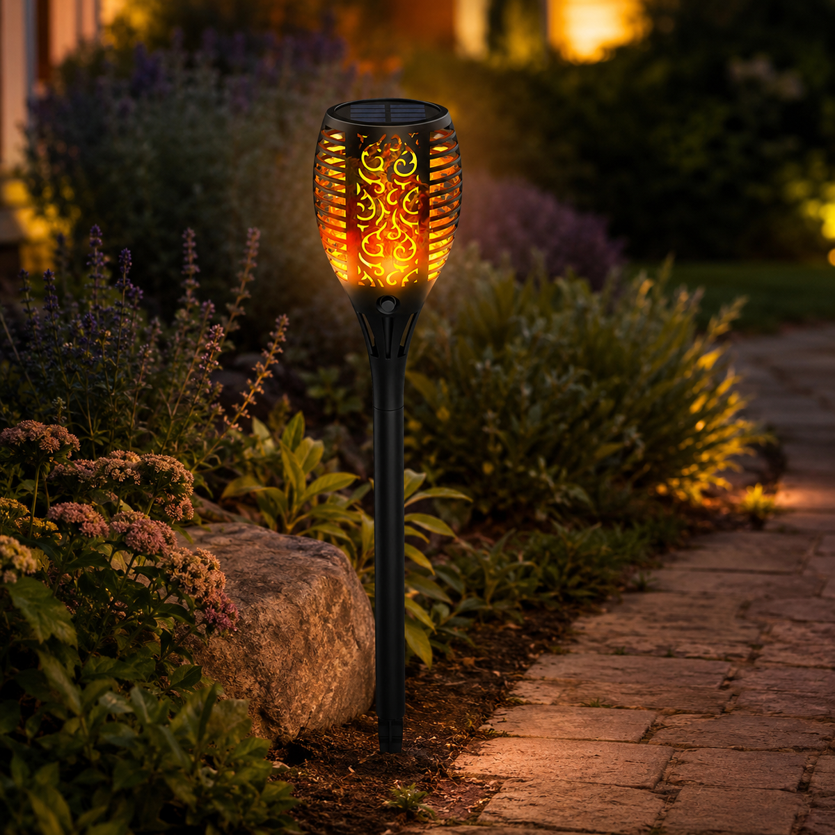 Solar Torch Garden Lights with Warm Flickering Flame Effect
