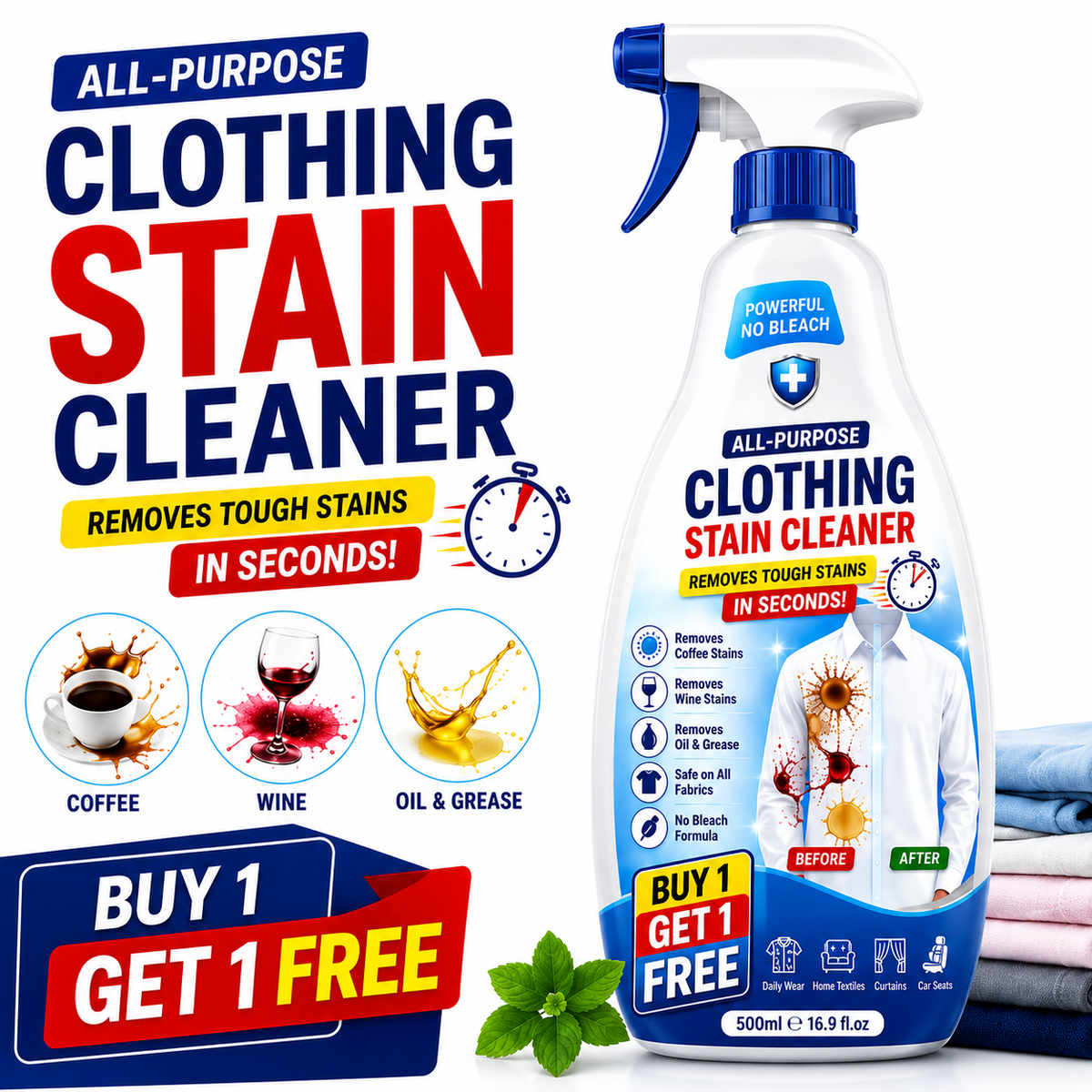 Fabric Stain Remover Spray – Bleach-Free Textile Cleaner for All Fabrics