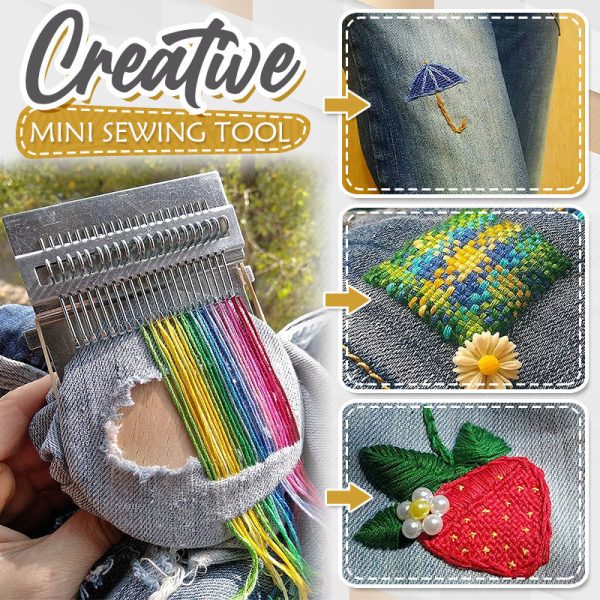 Mini Darning Loom Tool for Clothing Repair – Wood & Steel Weaving Kit