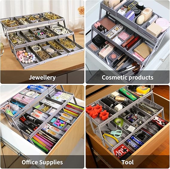 Drawer Organizer | 3-Tier Expandable Design | Adjustable Compartments | Drawify