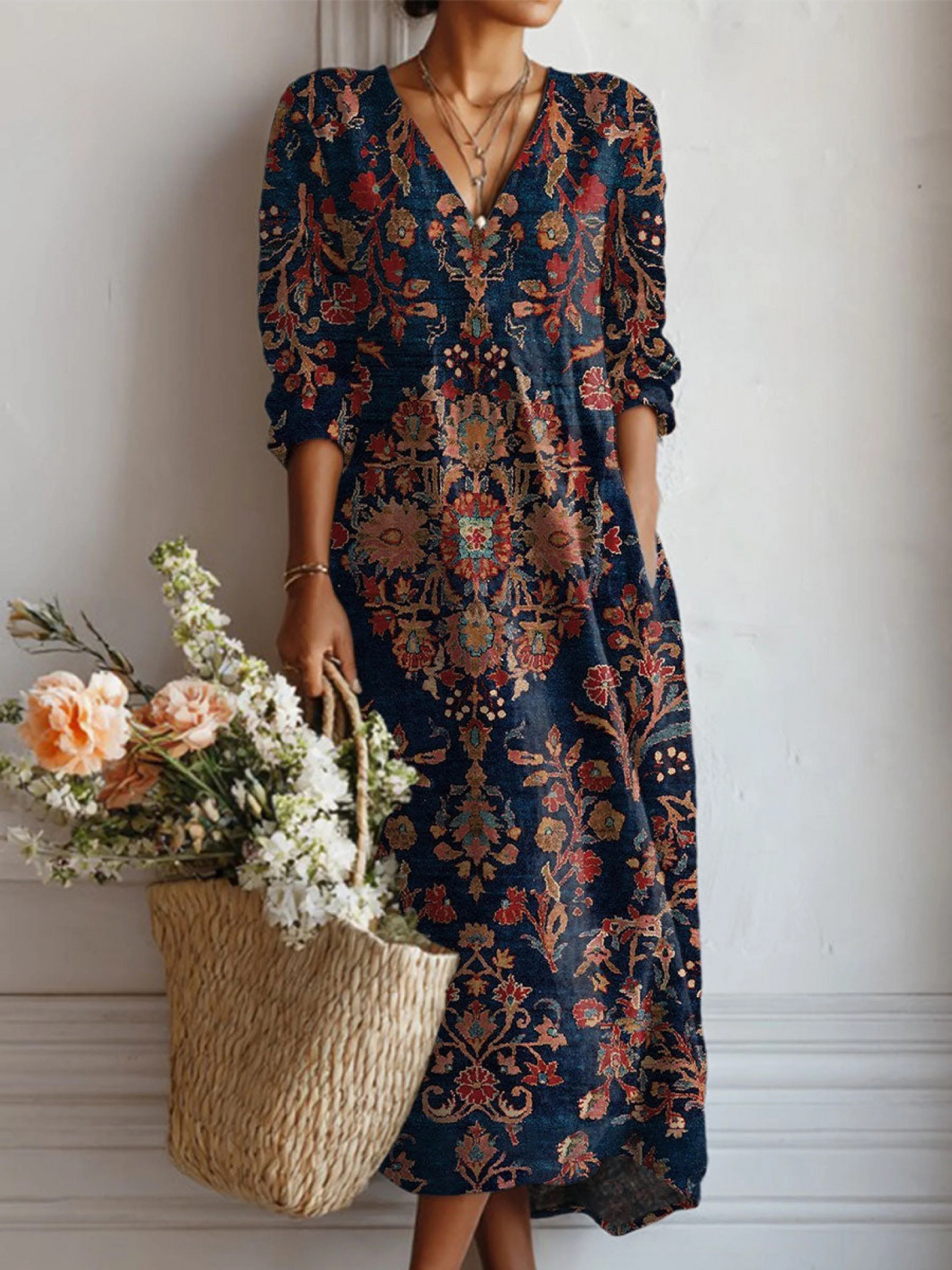 Bohemian V-Neck Maxi Dress
