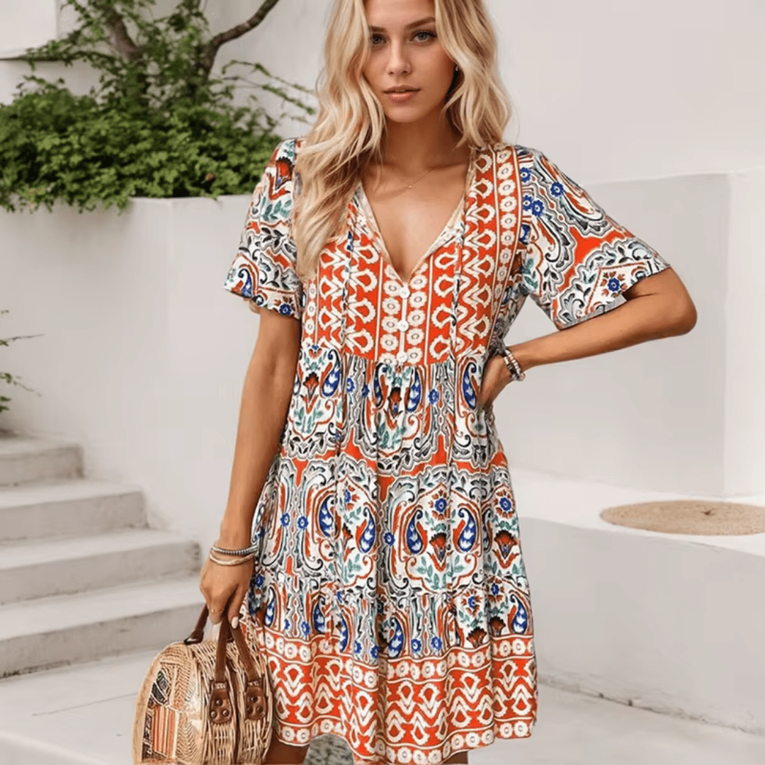 Bohemian Printed Tiered Midi Spring Dress