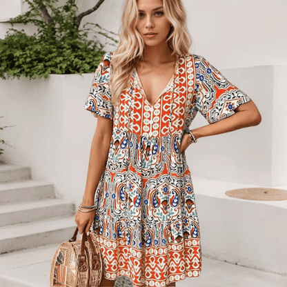 Bohemian Printed Tiered Midi Spring Dress