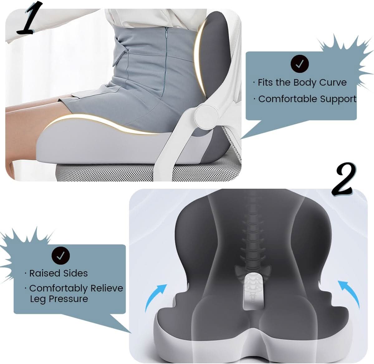 Memory Foam Seat Cushion with Non-Slip Base for Office & Car
