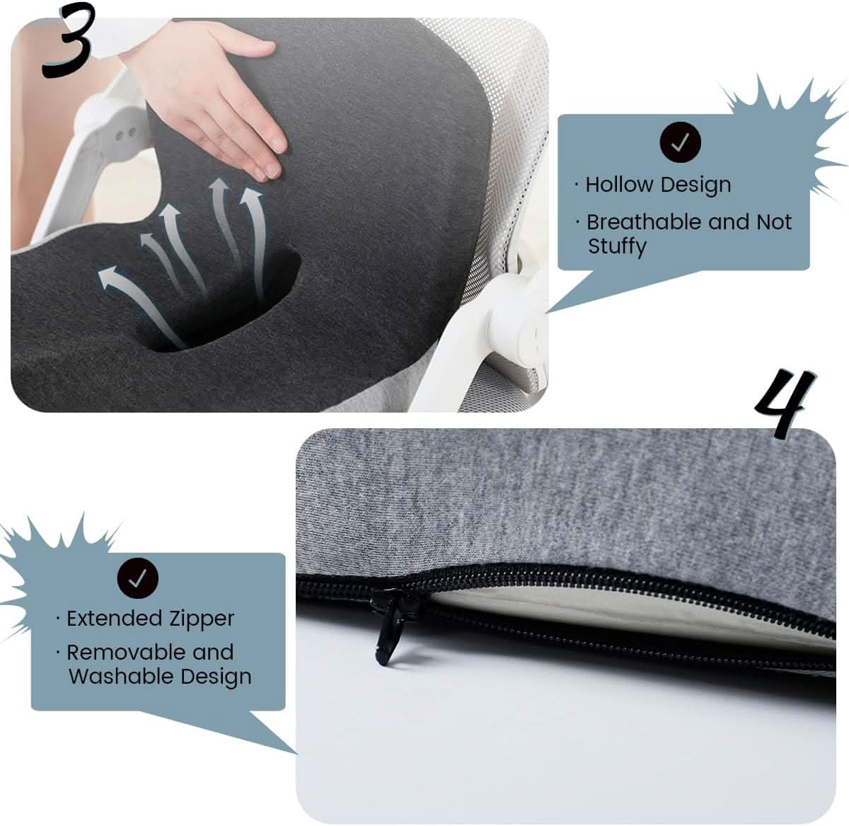 Memory Foam Seat Cushion with Non-Slip Base for Office & Car