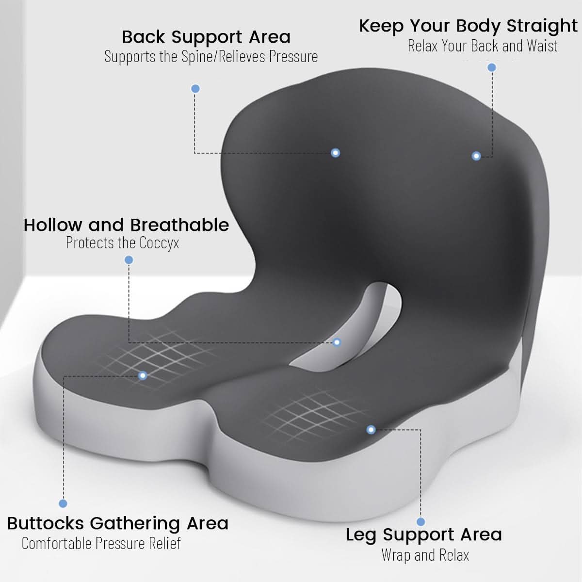 Memory Foam Seat Cushion with Non-Slip Base for Office & Car