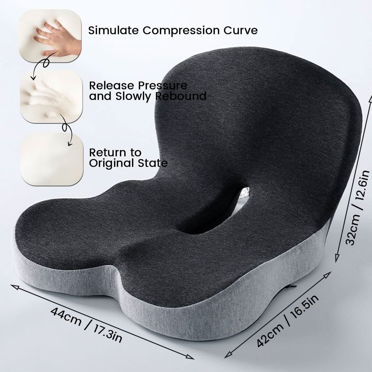 Memory Foam Seat Cushion with Non-Slip Base for Office & Car