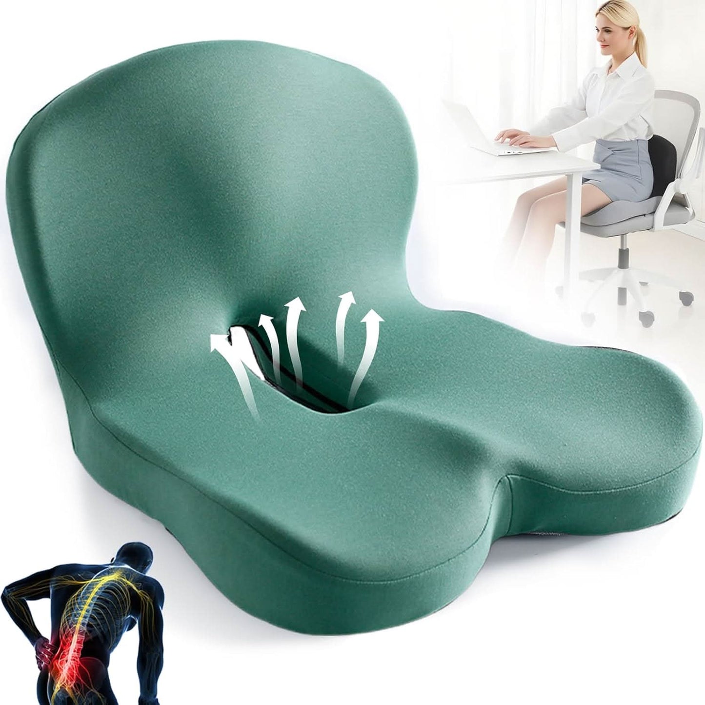 Ergonomic memory foam seat cushion | Pressure-relieving & non-slip | ErgoComfort
