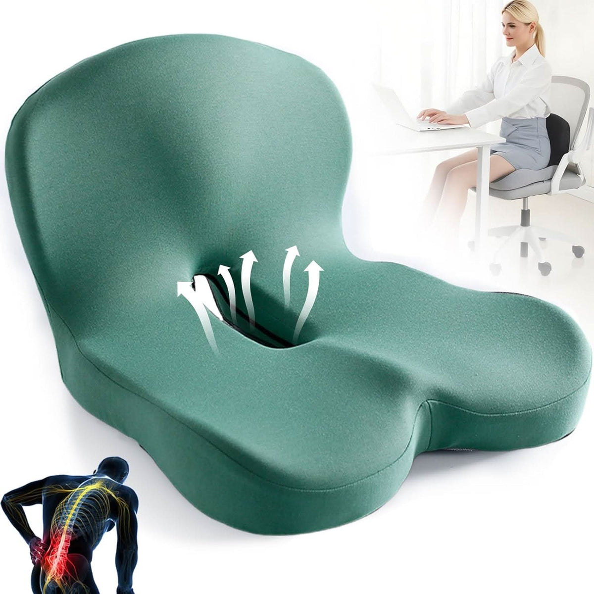 Memory Foam Seat Cushion with Non-Slip Base for Office & Car