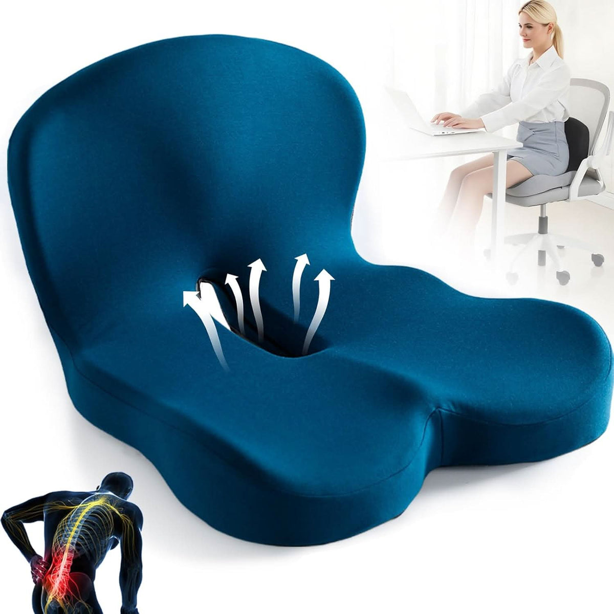 Memory Foam Seat Cushion with Non-Slip Base for Office & Car