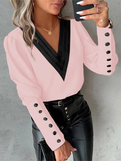 Casual V-Neck Blouse with Modern Flair for Women