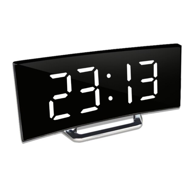 Digital Alarm Clock with Curved LED Mirror Display & Crescendo Alarm