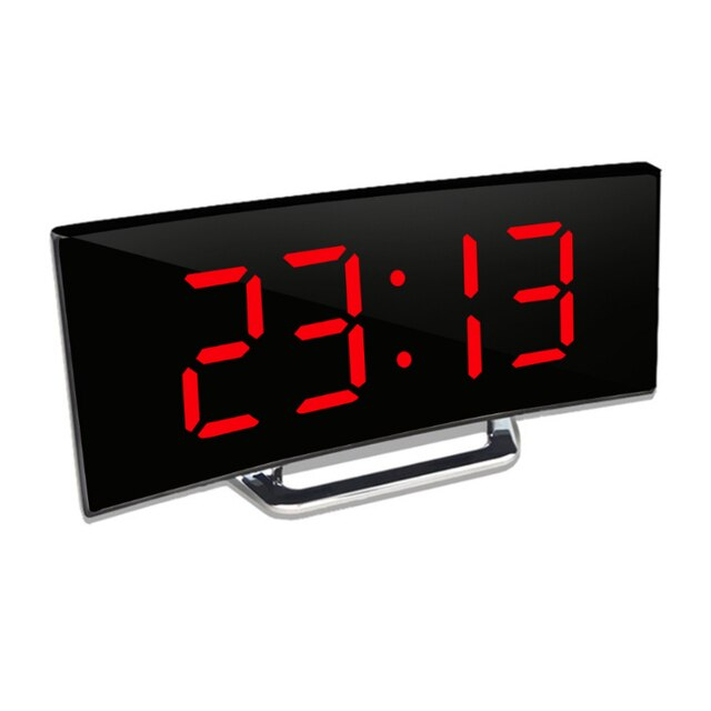 Digital Alarm Clock with Curved LED Mirror Display & Crescendo Alarm