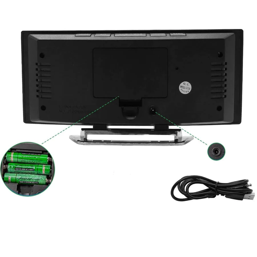 Digital Alarm Clock with Curved LED Mirror Display & Crescendo Alarm