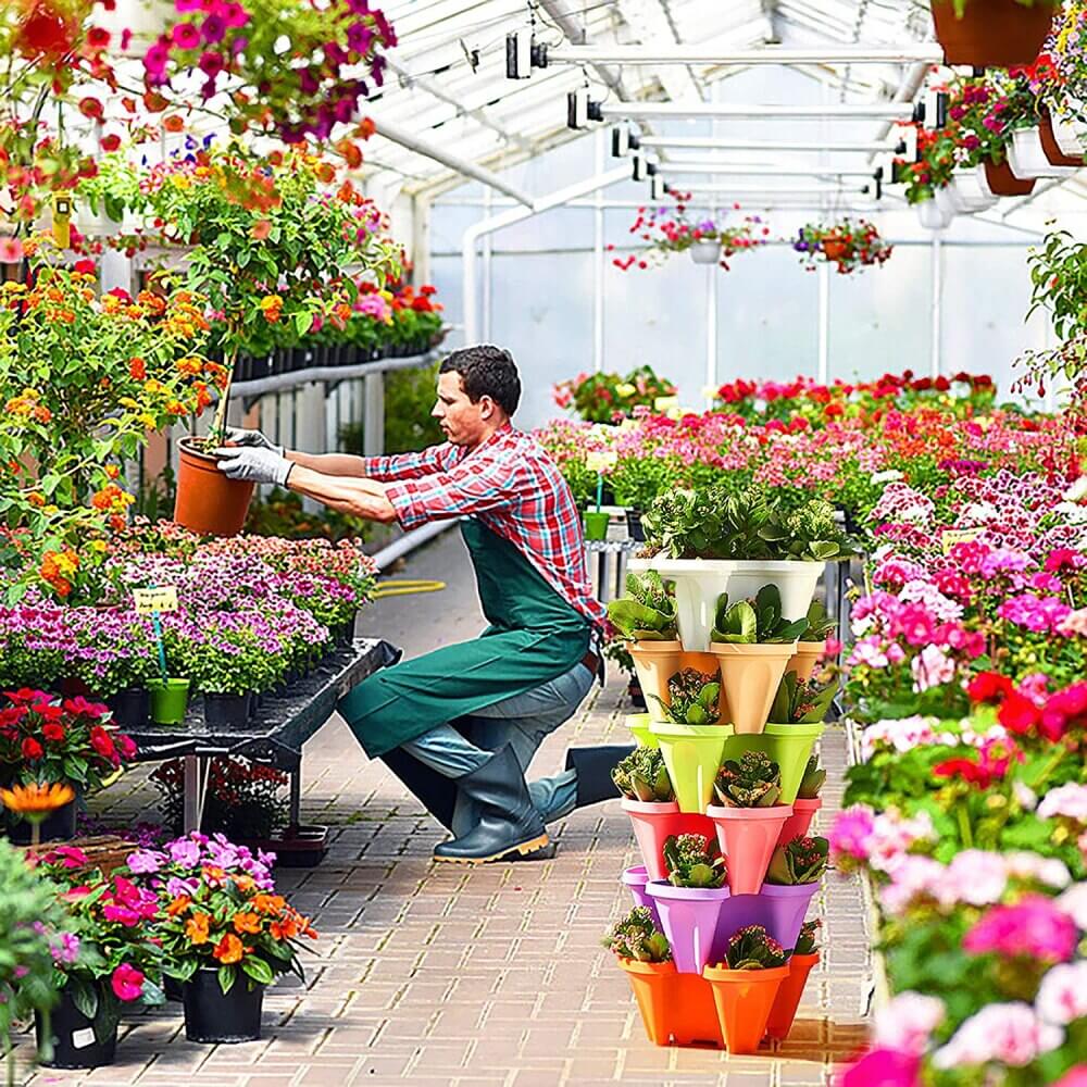 Stackable Vertical Planting Tower with 4 Levels & Irrigation System
