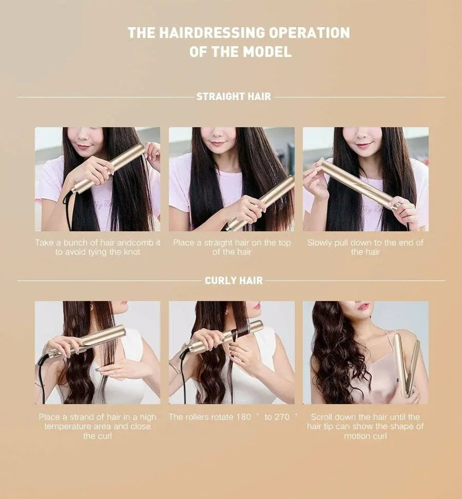 Hair Straightener & Curler | Ceramic Plates | Adjustable Temperature | WaveGlide