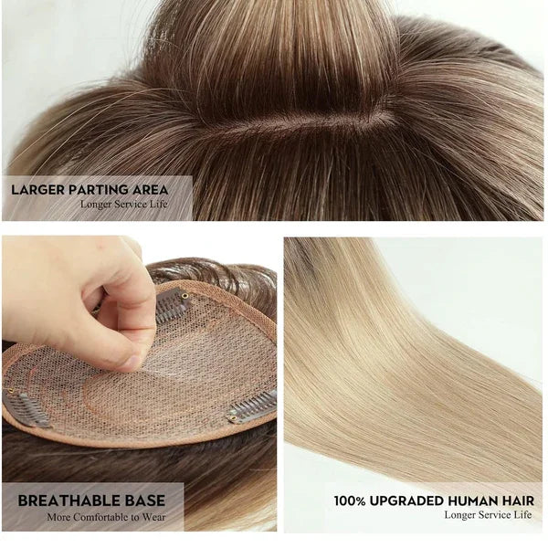 Real Human Hair Topper with Breathable Base for Thinning Hair