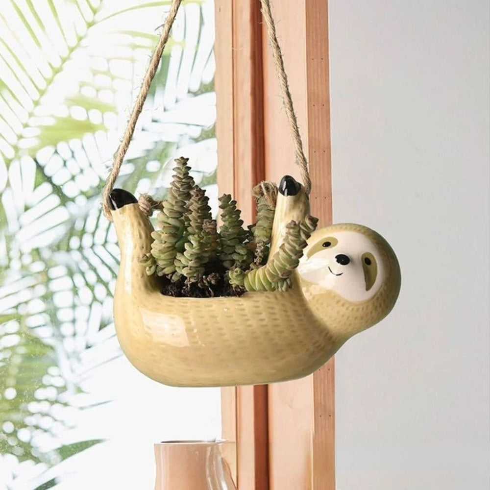 Handcrafted Ceramic Sloth Flower Pot for Succulents & Small Plants