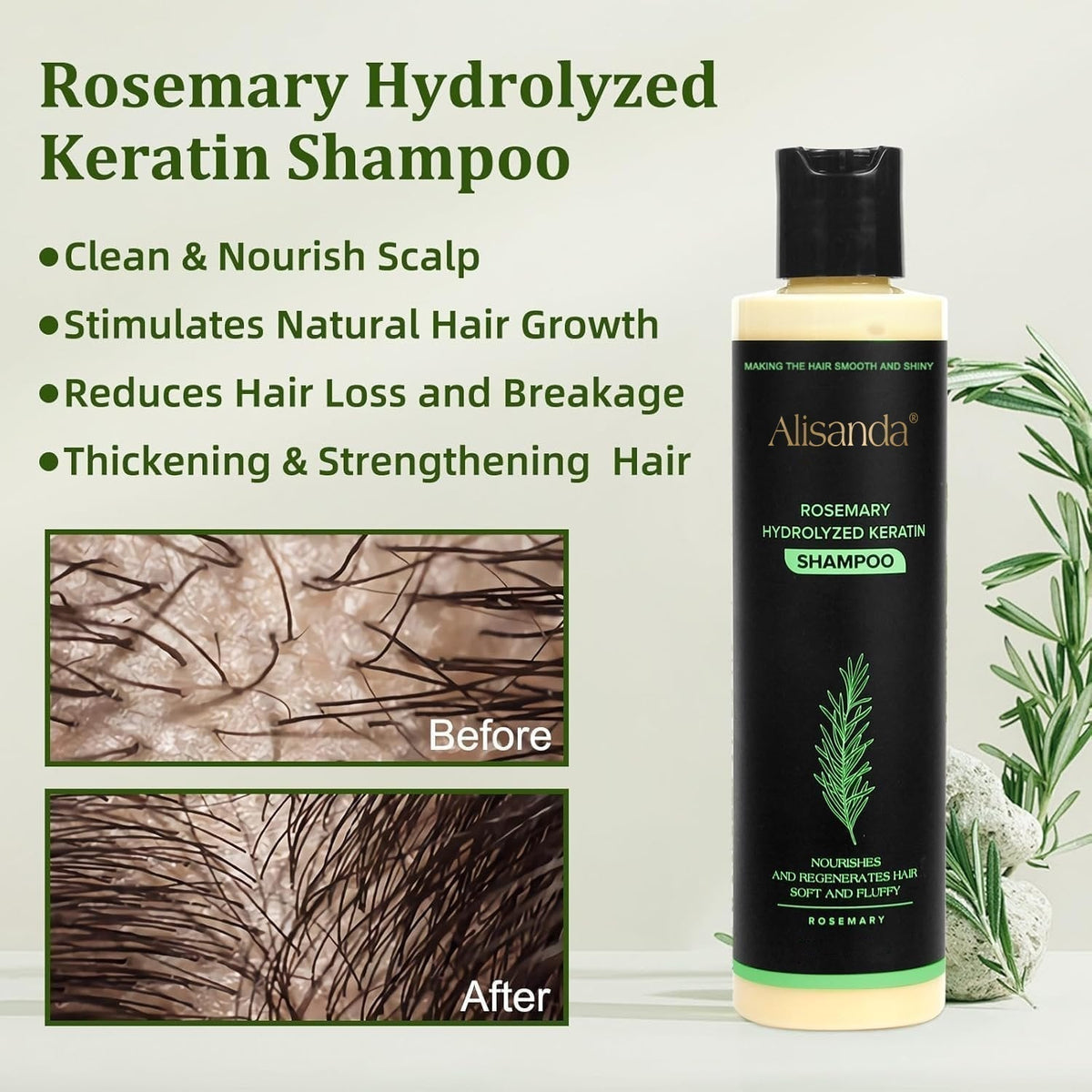 Organic Rosemary Shampoo with Keratin for Thicker Fuller Hair