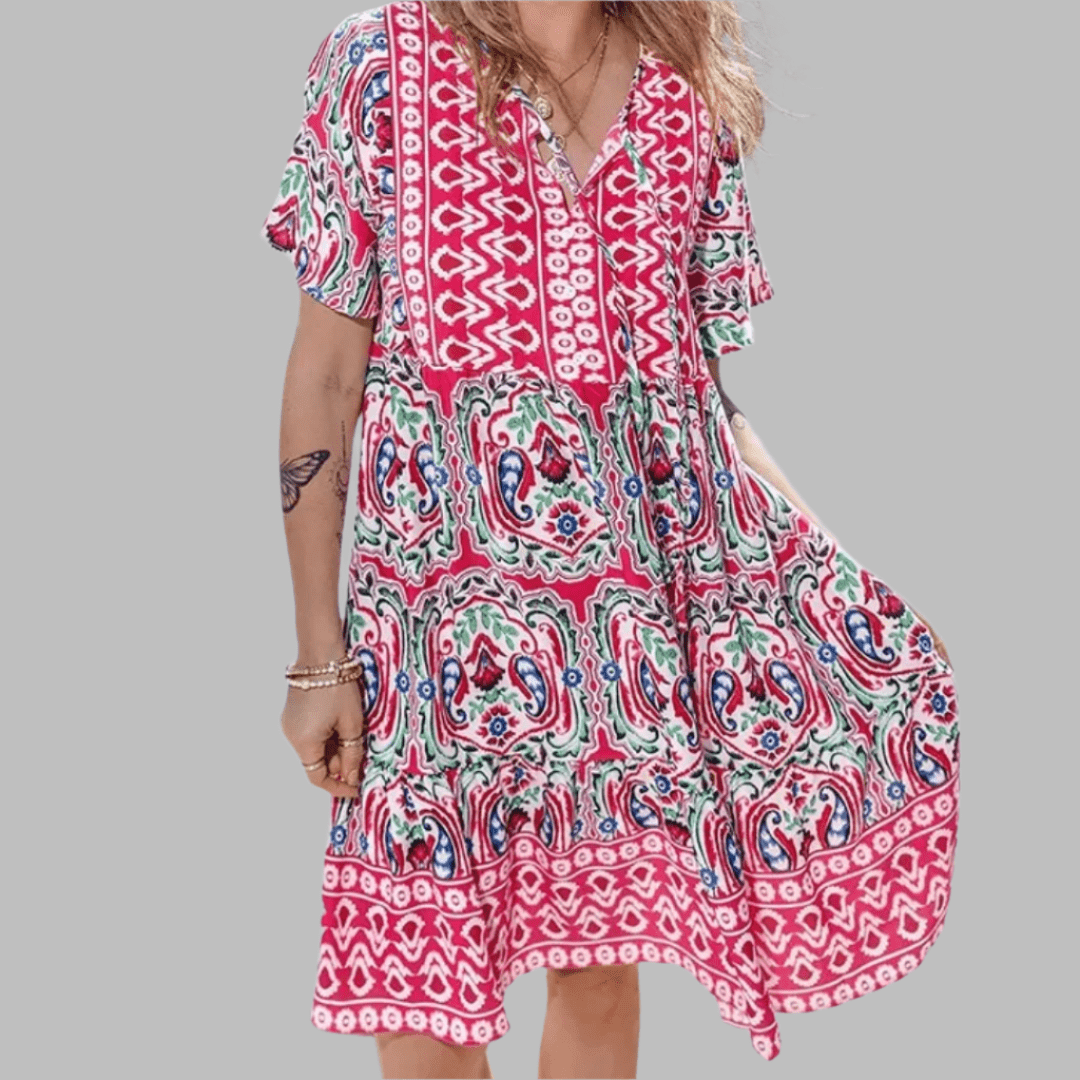 Bohemian Printed Tiered Midi Spring Dress