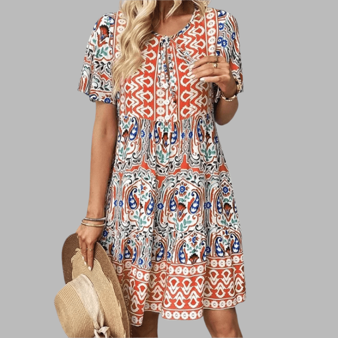Bohemian Printed Tiered Midi Spring Dress