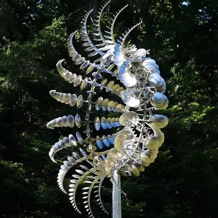 Metal Wind Spinner with Double Rotating Blades for Garden Decoration