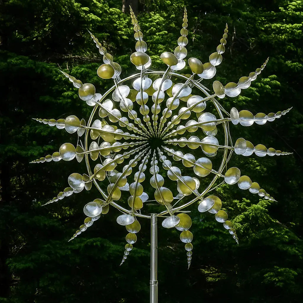 Metal Wind Spinner with Double Rotating Blades for Garden Decoration
