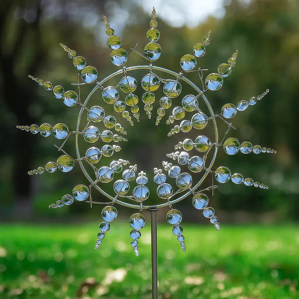 Metal Wind Spinner with Double Rotating Blades for Garden Decoration