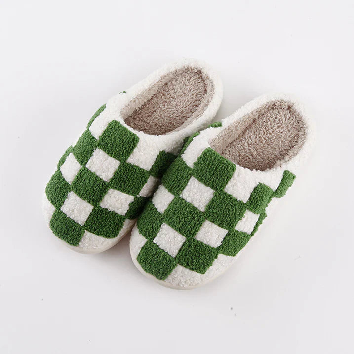 Women’s Plaid Fluffy Soft Cozy Slippers Winter