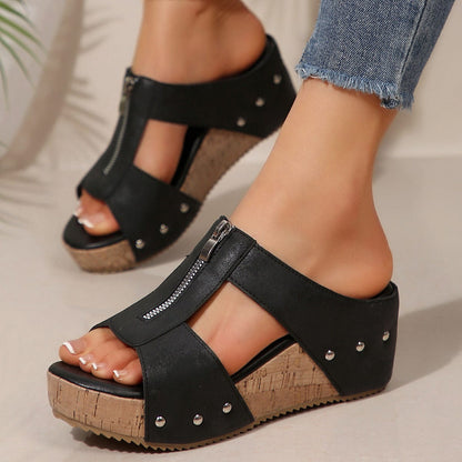 Women’s Orthopedic Wedge Sandals with Front Zipper