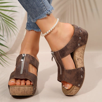 Women’s Orthopedic Wedge Sandals with Front Zipper