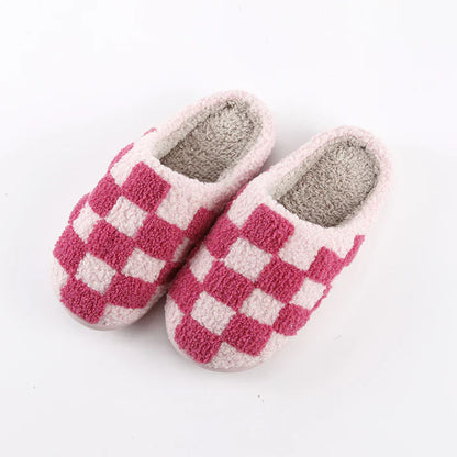 Women’s Plaid Fluffy Soft Cozy Slippers Winter