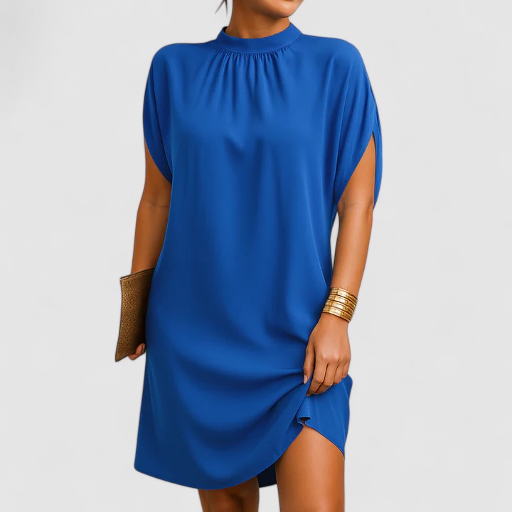 Spring High-Neck Shift Midi Dress