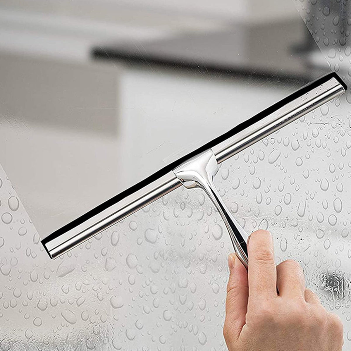 Stainless Steel Shower Squeegee with Suction Hook for Streak-Free Glass