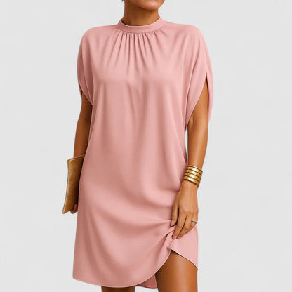 Spring High-Neck Shift Midi Dress