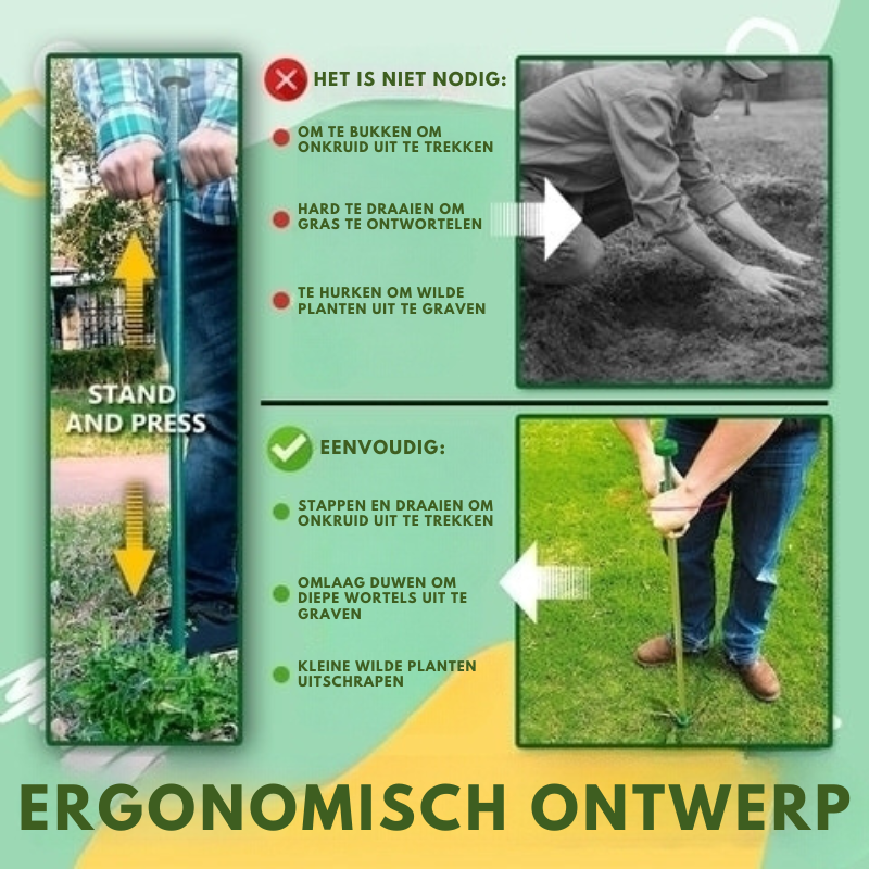 Standing Weed Root Puller Tool with 3-Prong Design for Effortless Garden Work
